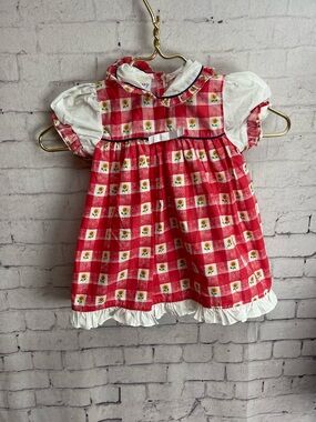 Creaciones infantiles red gingham dress with sunflowers